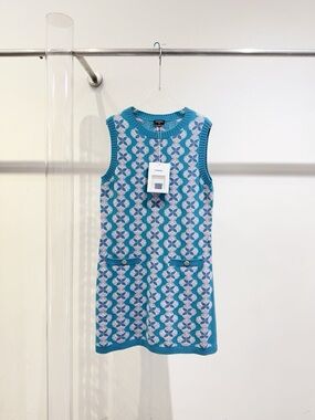 Chanel  Sleeveless Knit Dress in Turquoise & Pink